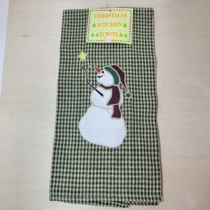 Christmas Kitchen‎ Towel Snowman Embroidered Green Plaid Holiday Decor New